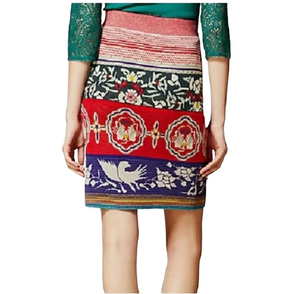 Anthropologie Moth Chava Folk Bird Floral Embroidered Sweater Pencil Skirt - M - Picture 2 of 16